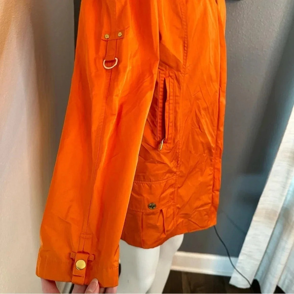 Rainforest Packable Travel Hooded Rain Coat Orange w/ Gold Accents size Medium - Picture 4 of 10